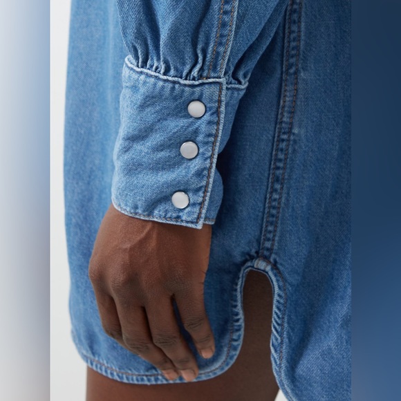 💋SOLD💋✨🌈Ganni Mini Shirt Dress Cutout-back Organic Cotton-blend Denim XXS/XS - Picture 10 of 13